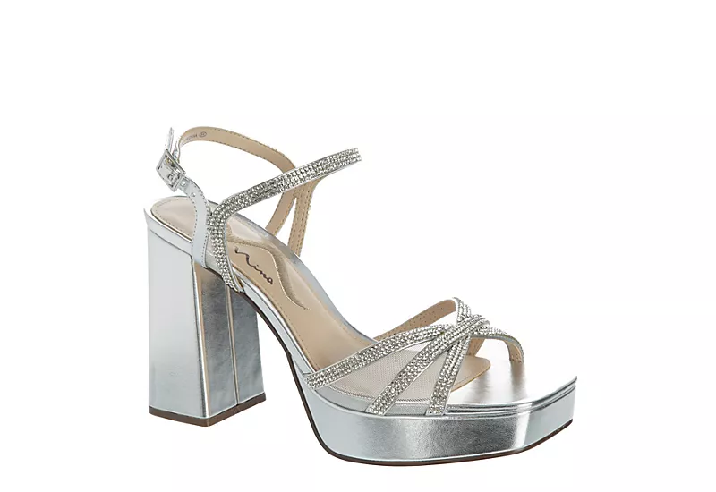 N By Nina Womens Sevyn Platform Sandal - Silver