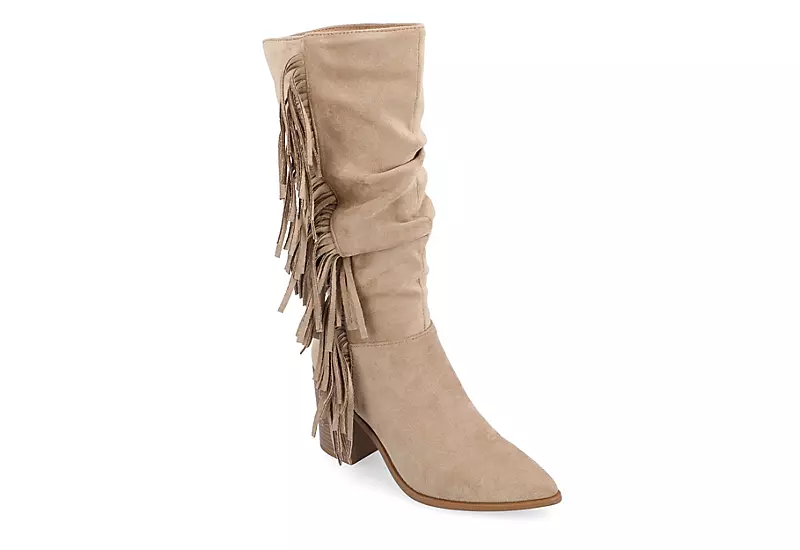 Journee Collection Womens Hartly Fringed Wide Calf Dress Boot - Taupe