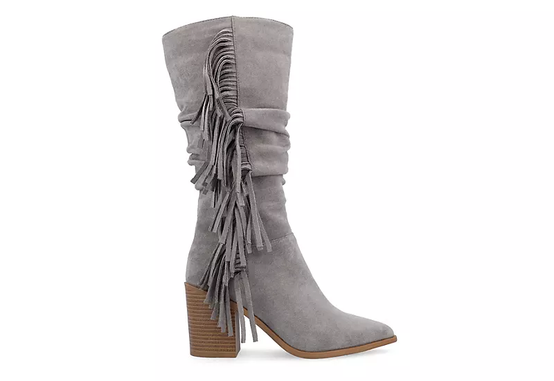 Journee Collection Womens Hartly Fringed Extra Wide Calf Dress Boot - Grey - Image 2