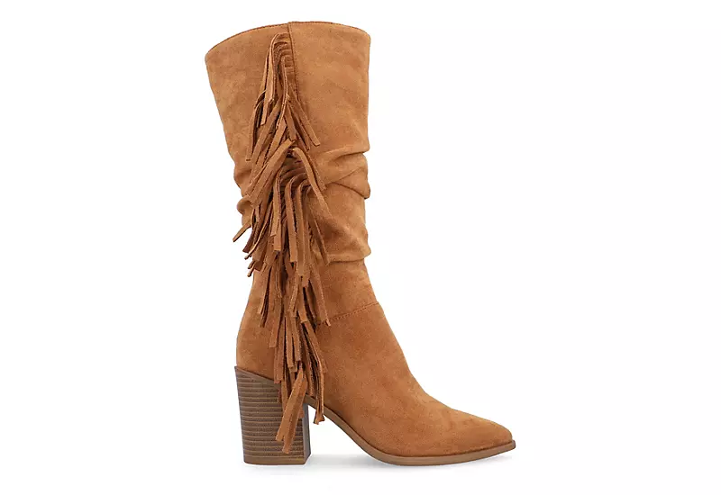 Journee Collection Womens Hartly Fringed Extra Wide Calf Dress Boot - Tan - Image 2