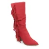 Journee Collection Womens Hartly Fringed Extra Wide Calf Dress Boot - Red